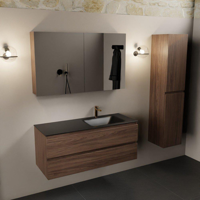 Mondiaz Aivy badmeubelset - 120x45x50cm - 1 kraangat - 1 wasbak urban Solid surface - Rechts - 2 lades - Met spiegelkast - Melamine Mocha