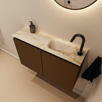 MONDIAZ TURE-DLUX 80cm toiletmeubel Rust. EDEN wastafel Frappe positie rechts. Met 1 kraangat.