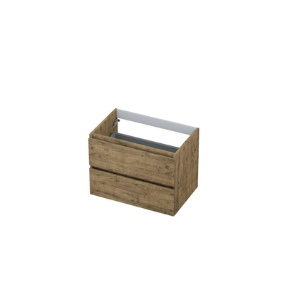 INK Wastafelonderkast - 70x45x52cm - 2 lades - greeploos - houten keerlijst - MFC Naturel eiken