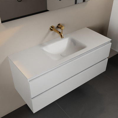 Mondiaz Aivy badmeubelset - 120x45x50cm - 0 kraangaten - 1 wasbak talc Solid surface - Midden - 2 lades - Met spiegel - MDF Talc