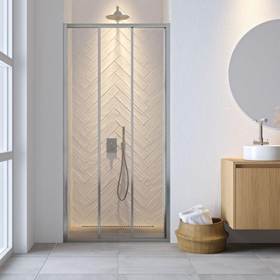 Sealskin Hooked Driedelige schuifdeur 90x200 cm, 6 mm helder veiligheidsglas met antikalklaag chroom