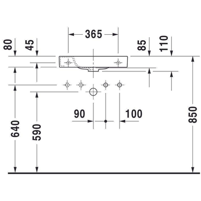 Duravit HappyD 2 fontein met overloop met kraangat rechts 50x22cm met wondergliss wit