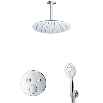 GROHE Grohtherm Regendoucheset Inbouw - hoofddouche 25cm - handdouche rond - plafondarm - chroom