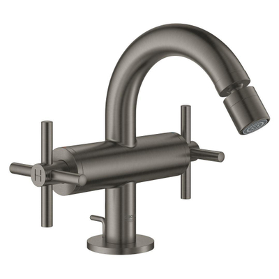 GROHE Atrio 1-gats bidetkraan M-size met waste met kruisgrepen brushed hard graphite