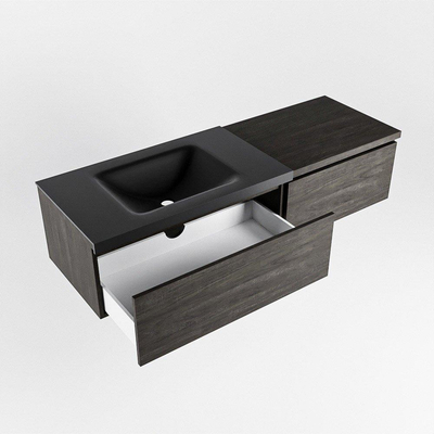 MONDIAZ BUKLA 140cm badmeubel met module 60 kleur Dark Brown met 2 lades. Wastafel CLOUD links 1 kraangat kleur Urban.