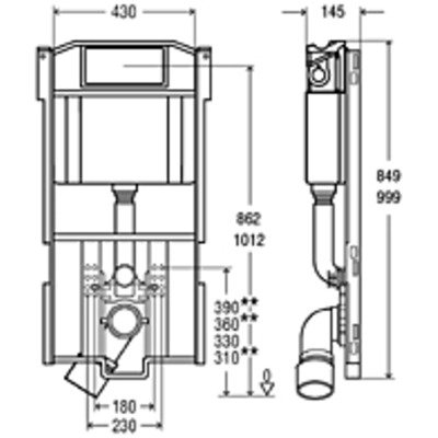 Viega Steptec WC module met Visign 2H UP inbouwreservoir 113cm frontbediening