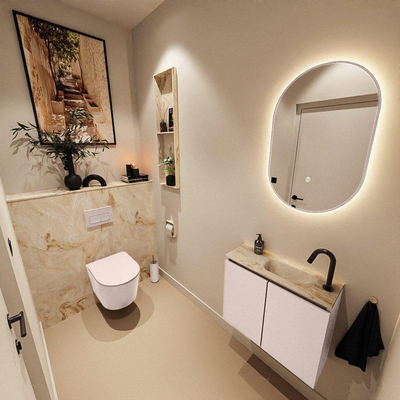 MONDIAZ TURE-DLUX 60cm toiletmeubel Rosee. EDEN wastafel Frappe positie rechts. Met 1 kraangat.