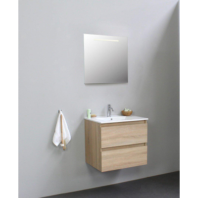 Adema Bella badmeubel met keramiek wastafel 1 kraangat met spiegel met licht 60x55x46cm Eiken Flat Pack