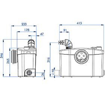 Sanibroyeur Sanipro fecalienvermaler voor WC wastafel/fontein bidet en douche opvoerhoogte 5m horizontaal 100m wit