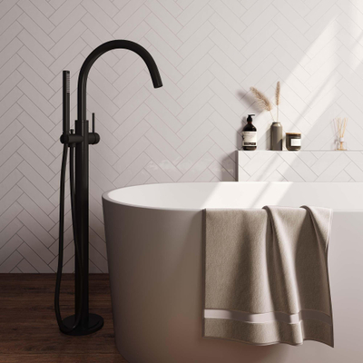 Brauer Black Edition Staande Badkraan - handdouche staaf 1 stand -2 gladde knoppen - PVD - mat zwart SHOWROOMMODEL