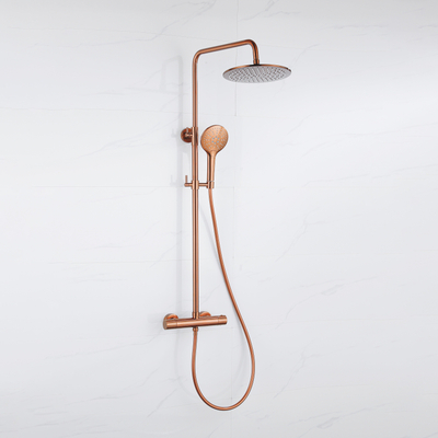 Fortifura Calvi Regendoucheset - thermostatisch - 30cm hoofddouche - gladde slang - ronde handdouche - Geborsteld koper PVD (Koper)