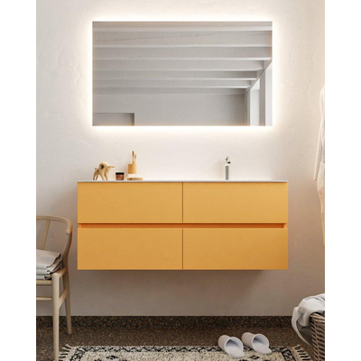 MONDIAZ VICA Badkamermeubelset - 120cm - 4 lades - wasbak Cloud rechts - 1 kraangat - solid surface ocher