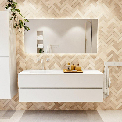 MONDIAZ VICA 150cm badmeubel onderkast Talc 2 lades. Wastafel MOON links 1 kraangat, kleur Talc.