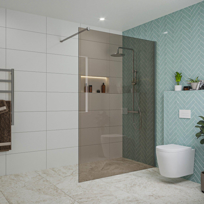 Fortifura Galeria inloopdouche - 140x200cm - rookglas - wandarm - chroom