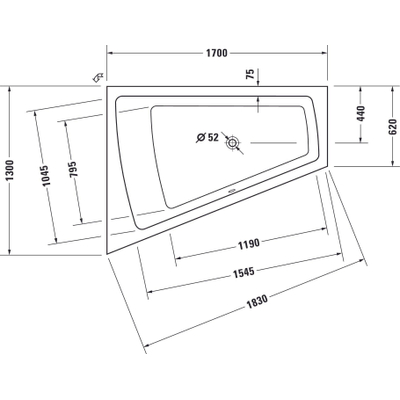 Duravit Paiova bad acryl afgeschuind links 170x130x46cm wit