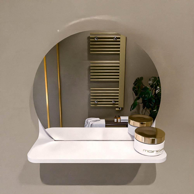 Mondiaz SPOT Badkamerspiegel - rond 30cm - spiegelplanchet - kleur Talc