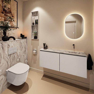 MONDIAZ TURE-DLUX 120cm toiletmeubel Linen. EDEN wastafel Glace positie rechts. Zonder kraangat.