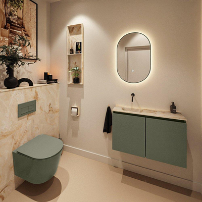 MONDIAZ TURE-DLUX 80cm toiletmeubel Army. EDEN wastafel Frappe positie links. Zonder kraangat.
