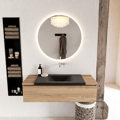 Mondiaz BUKLA Badkamermeubelset - 120x45x34cm - 0 kraangaten - wasbak midden - solid surface - Urban - greeploos - 1 lade - Melamine - Washed Oak