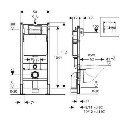 Geberit Duofix Element voor wand wc 112cm Delta inbouwreservoir 12cm UP100