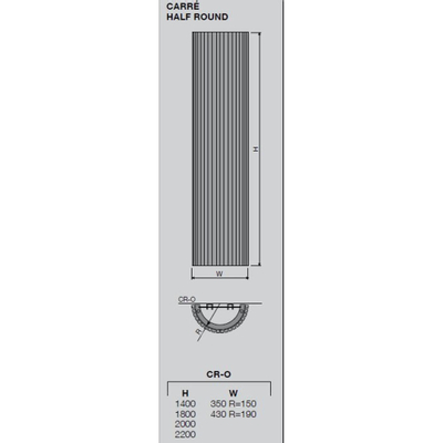 Vasco Carre Halfrond CR O designradiator halfrond verticaal 350x2000mm 1676W antraciet