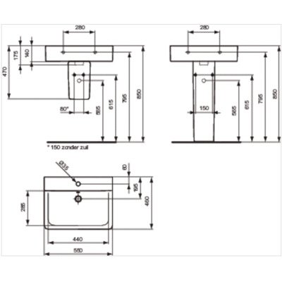 Ideal Standard Connect wastafel 55x46cm wit