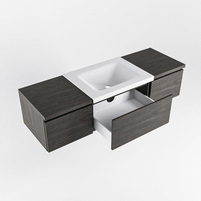 MONDIAZ BUKLA 140cm badmeubel met module 40 kleur Dark Brown met 3 lades. Wastafel CLOUD midden 1 kraangat kleur Talc.