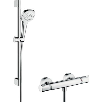 Hansgrohe Croma Select E douchecombinatie: met glijstangset met Croma Select E Vario handdouche 65cm met Ecostat Comfort douchekraan thermostatisch wit/chroom