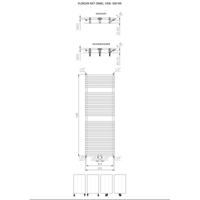 Plieger Florian Nxt M designradiator enkel horizontaal met middenaansluiting 1406x500mm 759W wit