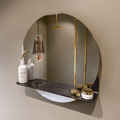 Mondiaz SPOT Badkamerspiegel - rond 60cm - spiegelplanchet - kleur Lava