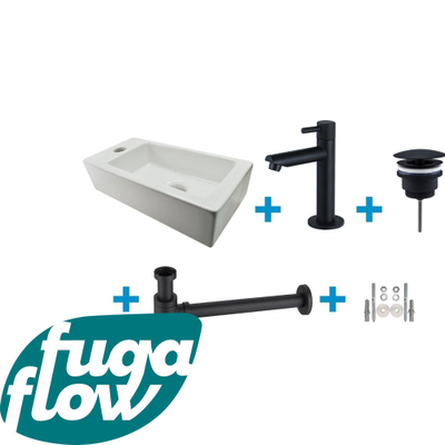 FugaFlow Eccelente Sobrado Badkamer Fonteinset - links - 1 kraangat - fonteinkraan mat zwart - wit