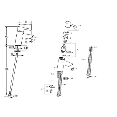 Hansa Hansavantis Style wastafelkraan gladde body met vaste uitloop 102mm chroom