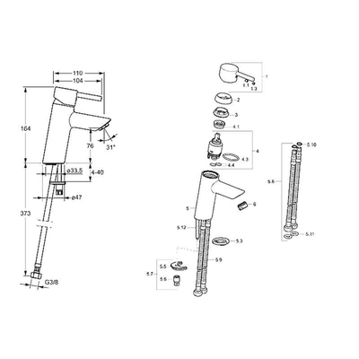 Hansa Hansavantis Style wastafelkraan XL gladde body met vaste uitloop 104mm chroom