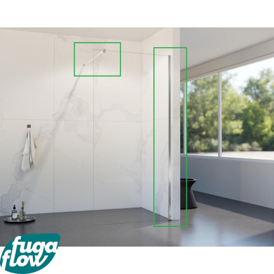 FugaFlow Eccelente Vetro profielset 225cm (extra hoog) + stabilisatiestang 120cm chroom -