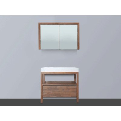 Saniclass Natural Wood badkamermeubelset 80cm grey oak met wastafel wit 0 kraangaten inclusief spiegelkast