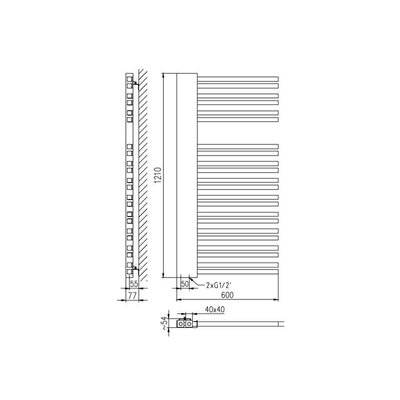 Plieger Frente Destra designradiator met horizontale buis rechts 1210x600mm 690W donkergrijs structuur