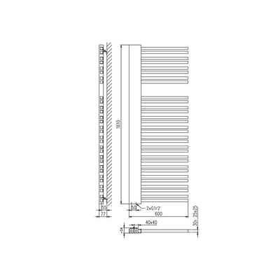 Plieger Frente Destra designradiator met horizontale buis rechts 1610x600mm 933W donkergrijs structuur