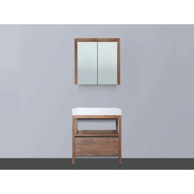 Saniclass Natural Wood badkamermeubelset 60cm grey oak met wastafel wit 0 kraangaten inclusief spiegelkast