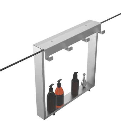 Fortifura Galeria schap met 4 haken - voor douchewand - 50x50x6.5cm - geborsteld RVS