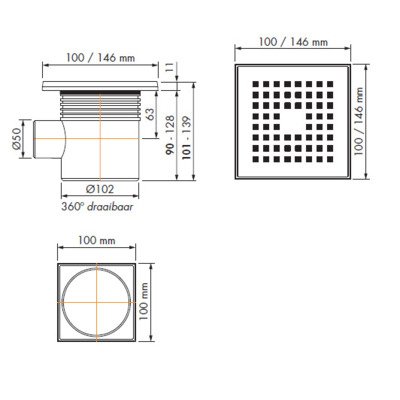 Easy Drain Aqua quattro vloerput abs 10x10cm horizontaal