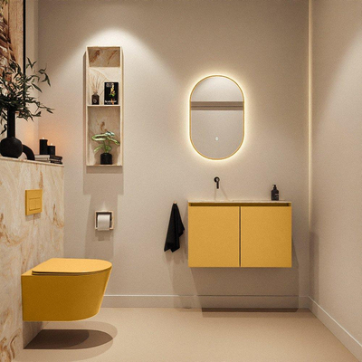 MONDIAZ TURE-DLUX 80cm toiletmeubel Ocher. EDEN wastafel Frappe positie links. Zonder kraangat.