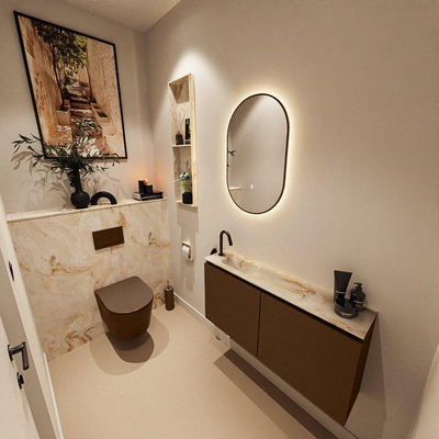 MONDIAZ TURE-DLUX 100cm toiletmeubel Rust. EDEN wastafel Frappe positie links. Met 1 kraangat.
