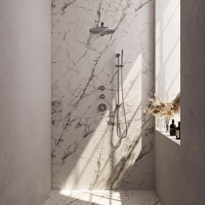 Brauer Brushed Carving Regendoucheset inbouw - hoofddouche 30cm - 3 carving knoppen - rechte wandarm - glijstang - handdouche staaf 1 stand - PVD - geborsteld RVS