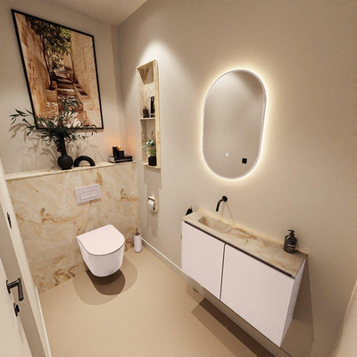 MONDIAZ TURE-DLUX 80cm toiletmeubel Rosee. EDEN wastafel Frappe positie links. Zonder kraangat.