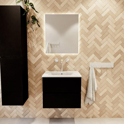 MONDIAZ VICA 60cm badmeubel onderkast Urban 2 lades. Wastafel DENIA midden 1 kraangat, kleur Glanzend Wit.