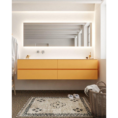 MONDIAZ VICA Badkamermeubelset - 200cm - 4 lades - wasbak Cloud links - 0 kraangaten - solid surface ocher