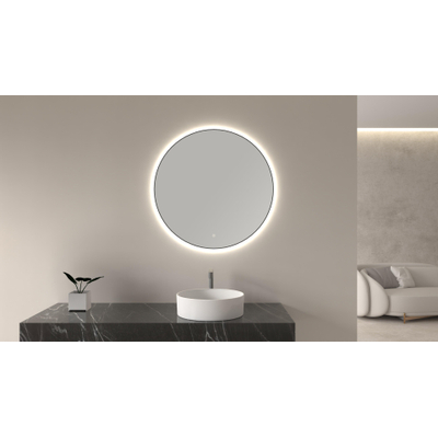 Wiesbaden Novi ronde spiegel met LED, dimbaar 100 cm mat zwart - verlichting kapot - OUTLET UDEN