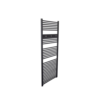 Sanicare Handdoekhouderpaneel - 51.7x9.2x2.7cm - voor radiator - 3 chromen handdoekknoppen - zwart mat