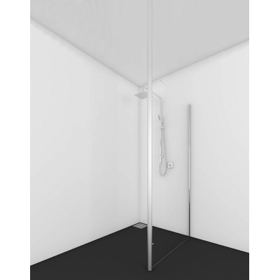 Van Rijn Products ST01 Vaste wand breedte incl. RVS paal 50 Ø 94 cm B. 200 cm H. 8 mm helder clearglas. RVS U-profiel