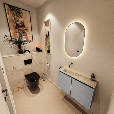 MONDIAZ TURE-DLUX 80cm toiletmeubel Plata. EDEN wastafel Frappe positie links. Zonder kraangat.